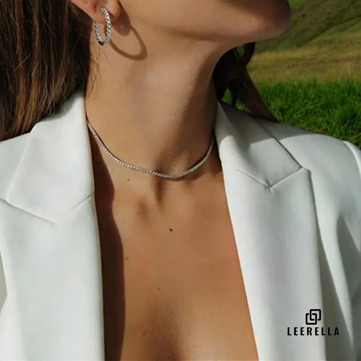 Leerella Luxe Dames Tennis Ketting - Zilverkleurig - Hoogwaardig Roestvrijstaal met Sprankelende Zirkonia Steentjes - 3mm Dik, 45cm Lang + 5cm Verlengstuk