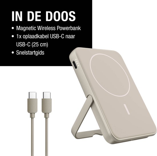 Fresh 'n Rebel Magnetische Powerbank Draadloos - 5000 mAh – Geschikt voor MagSafe - Powerbank - Silky Sand