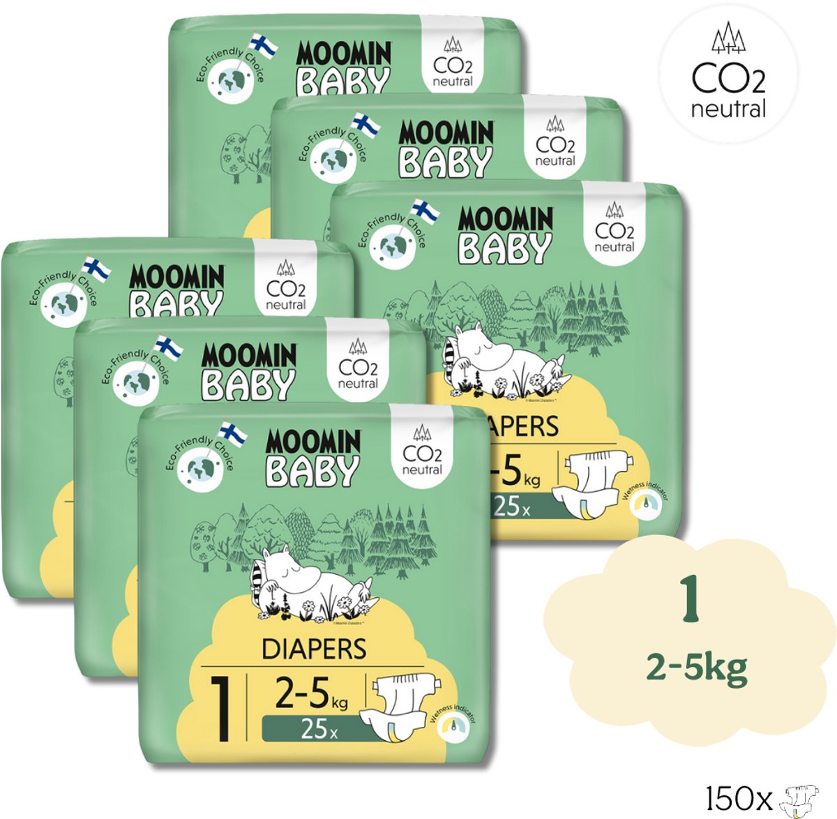 Moomin Baby Eco luiers maat 1 | 150 stuks