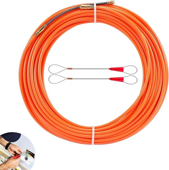 Kabeltrekhulp 50 m, 4,5 mm, intrekspiraal incl. 7 adapters, intrekhulp voor lege buizen, trekveer voor lege buis, trekdraad, kabeltrekker voor kabels en elektrische installaties