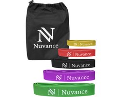Nuvance Weerstandsbanden - Resistance Band - Set - 1 t/m 57 KG - Fitness Elastiek - Theraband - Incl. eBook