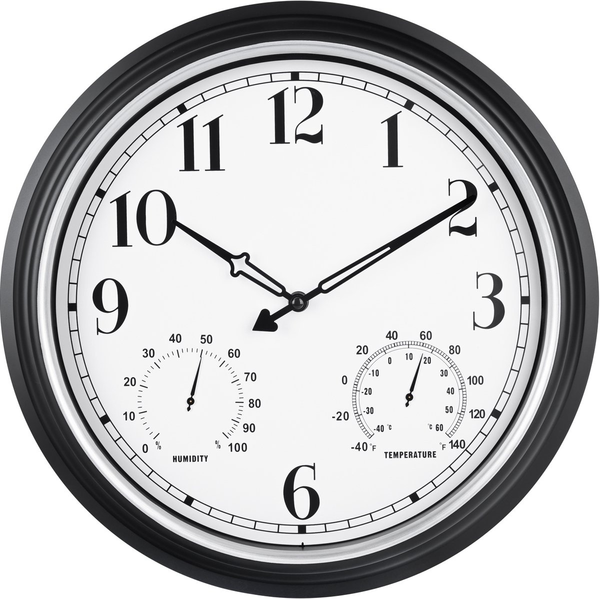 IvoQ Grote Waterdichte Wandklok 40 cm – Retro Buitenklok – Stil – Met Temperatuur & Hygrometer – Voor Binnen & Buiten