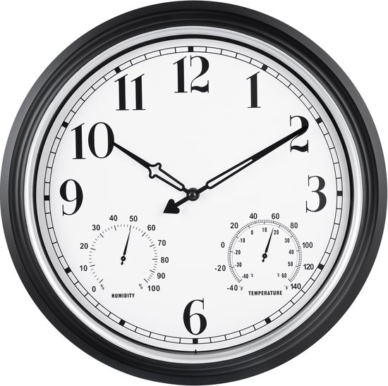 IvoQ Grote Waterdichte Retro Wandklok – 40 cm – Stijlvol & Stil – Met Temperatuur & Vochtigheid – Voor Binnen & Buiten