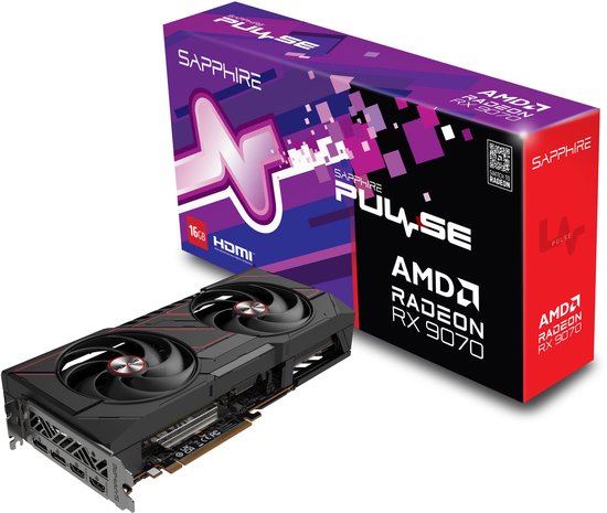 Sapphire Pulse Radeon RX 9070 – Videokaart – 16 GB GDDR6 – PCI Express 5.0 x16 – 2x HDMI, 2x DisplayPort