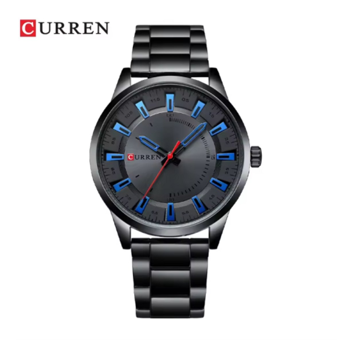 Curren - Horloge - Herenhorloge - Quartz - Zwarte Wijzerplaat met Blauwe Uuraanduidingen - Zwarte Band - 45mm - 8406