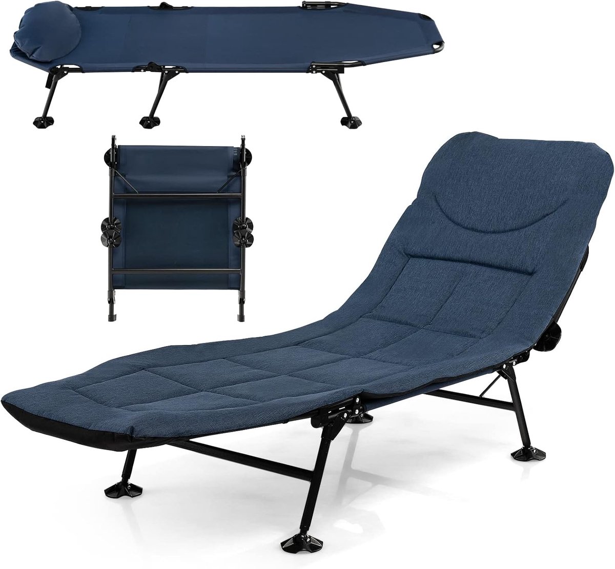 COSTWAY Karperligstoel met afneembaar matras en 6-voudig verstelbare rugleuning, inklapbaar veldbed, tot 200 kg belastbaar, visligstoel, campingbed, 194 x 66 x 29 cm