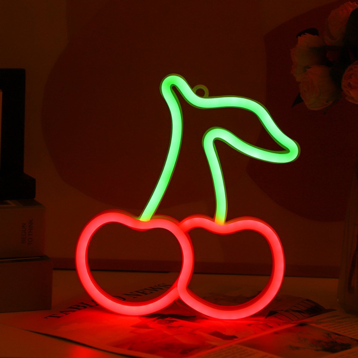 ZoeZo - Neon Wandlamp Kersen - Rood - Groen - Cherry - LED - Neon Verlichting - Sfeerverlichting - Led lamp - Neonlicht - Neon lamp