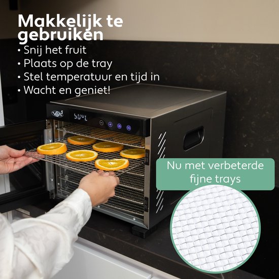Vita5 Nobel Pro 6 Voedseldroger - Dehydrator 6 Laags - Droogoven RVS - 24-Uurs Timer - Led-bedieningspaneel - 650 Watt