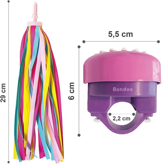 Fietsbel + Kleurrijke Stuurversiering 28 cm - Stuurslingers + Fietsbel - Kinderfiets Versieringen - Handvat Streamers - Zonnebloem Fietsbel en Stuurlinten voor Kinderfietsen - Roze van Merkloos — afbeelding 2