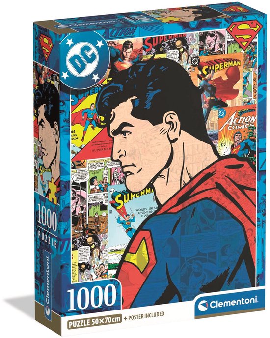 CLEMENTONI Puzzle 104 Piezas Super Superman – Infantil A Partir De 6 Años, Hecho En Italia, Medidas 48,5x33,5 Cm