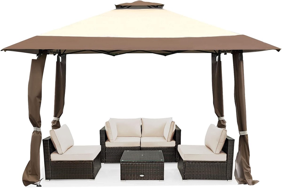COSTWAY Paviljoen met dubbel dak, waterdicht, stabiel, winterbestendig, uv-bescherming 50+, vouwpaviljoen, tuinpaviljoen met draagtas, op wieltjes, voor terras, tuin, achtertuin