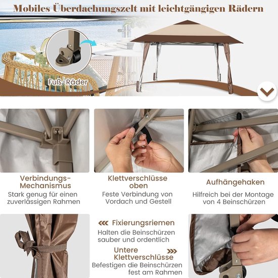 COSTWAY 3 x 3 m vouwpaviljoen, pop-up tuinpaviljoen, paviljoen, opvouwbaar, uv-bescherming 50 , inclusief draagtas, verstelbaar op 3 hoogteniveaus, voor strand, camping, markt (blauw