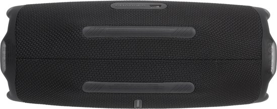 Vue de dessus de l'enceinte JBL Charge 6 noire avec poignées.