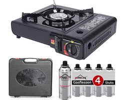 Borvat® - Draagbare Gasfornuis - Camping Kookstel - Gas Stove - Gasfornuis - Kooktoestel - Outdoor - Op Reis - 4 gasflessen