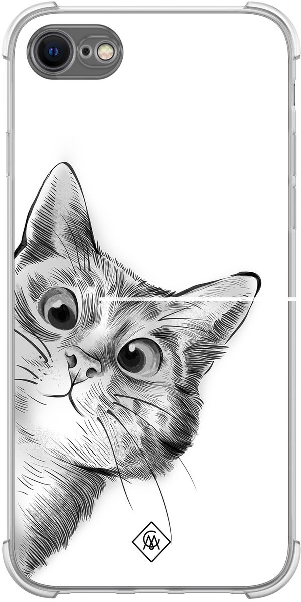 Casimoda® hoesje - Geschikt voor iPhone 8 - Kat Kiekeboe - Shockproof case - Extra sterk - Siliconen/TPU - Grijs, Transparant