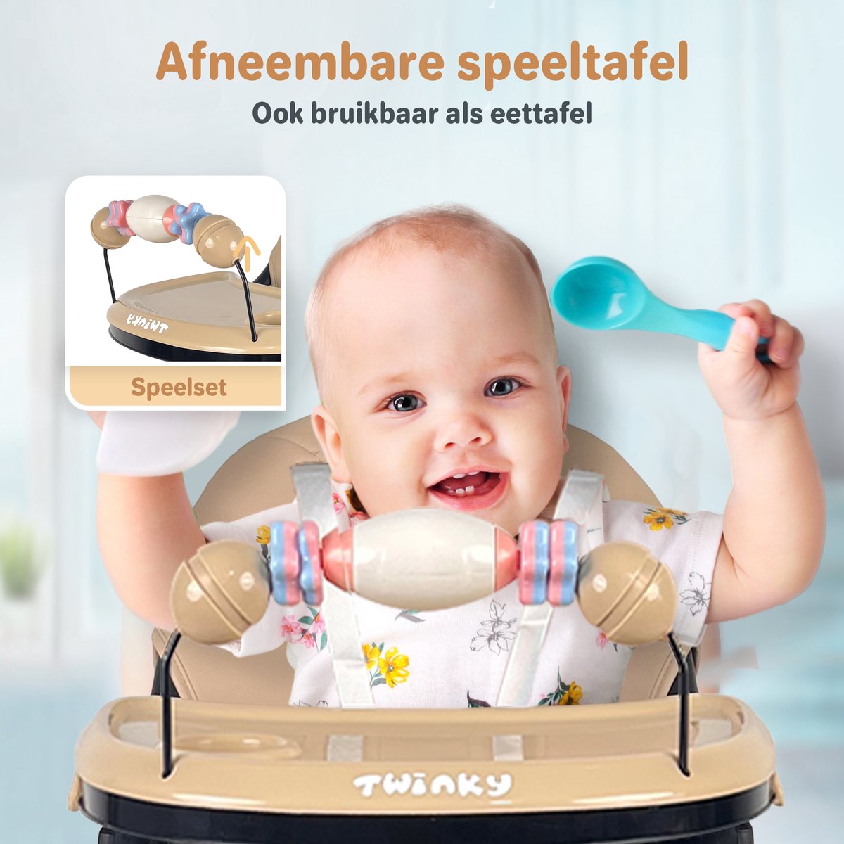 Twinky® Kinderstoel SWING – 3-in-1 Kinderstoeltje Set met Schommel – Inklapbare Eetstoel & Baby Wagentje en Babystoel Voor Aan Tafel – Kinderzetel, Peuterstoeltje en Meegroeistoel in 1 — afbeelding 3