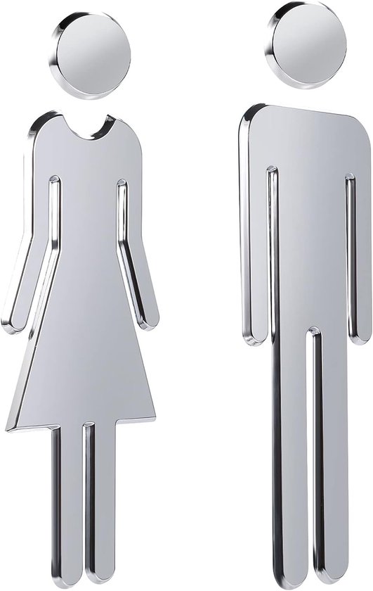 2 pièces - Plaques de toilettes - Plaque de porte Toilettes - Plaques de toilettes - Plaque de Toilettes - Plaque de Toilettes Hommes Femmes - Pictogramme Toilettes Homme et Femme - 12 cm - argent - ABS - Autocollant