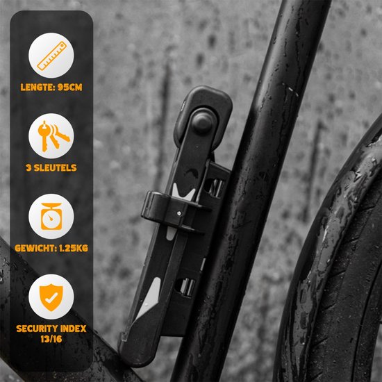 VINZ Lhotse Fatbike slot ART 2 Vouwslot - 95cm / Fietsslot / Mountainbike slot / Racefiets slot / BMX slot met bevestiging van VINZ — afbeelding 5