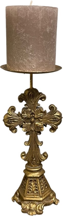 LeJoy kandelaar goud - kaarsenhouder - Goodwill decoration - gouden kruis - amen - kerstmis - stompkaars