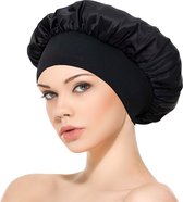 Satijnen Slaapmuts Bonnet - Anti-Klit Zijden Haarmuts met Elastiek - Haarbescherming ’S Nachts - Zwart