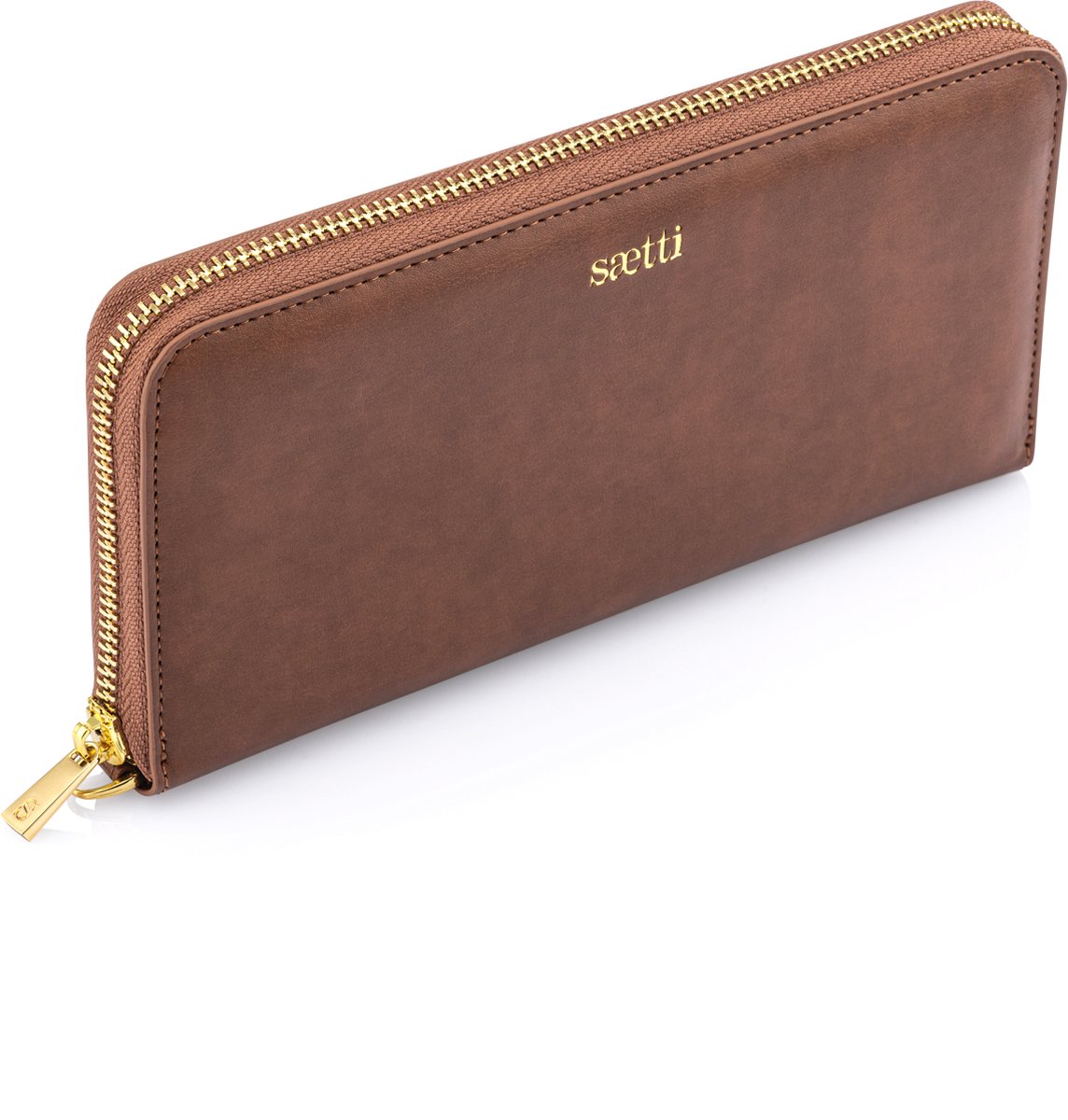 Saetti Clutch Portemonnee - Dames Portefeuille - Vrouwen Avondtas Clutch - Met Rits en Muntvak - Bruin - Echt Leer