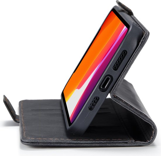 Geschikt Voor iPhone 14 Plus Hoesje - Solidenz Urban Bookcase 14 Plus - Telefoonhoesje 14 Plus - 14 Plus Case Met Pasjeshouder - PU Leren Hoes - Draadloos Opladen - Zwart