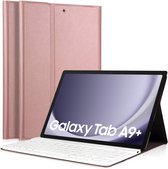 Hoes met Toetsenbord geschikt voor Samsung Tab A9 Plus - KeyGuard Book Case Cover Leer Roségoud