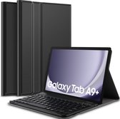 Samsung Tab A9 Plus Hoes met Toetsenbord - KeyGuard Book Case Cover Leer Zwart