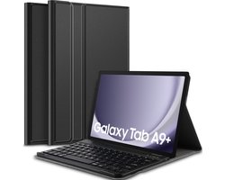 Hoes met Toetsenbord geschikt voor Samsung Tab A9 Plus - KeyGuard Book Case Cover Kunstleer Zwart