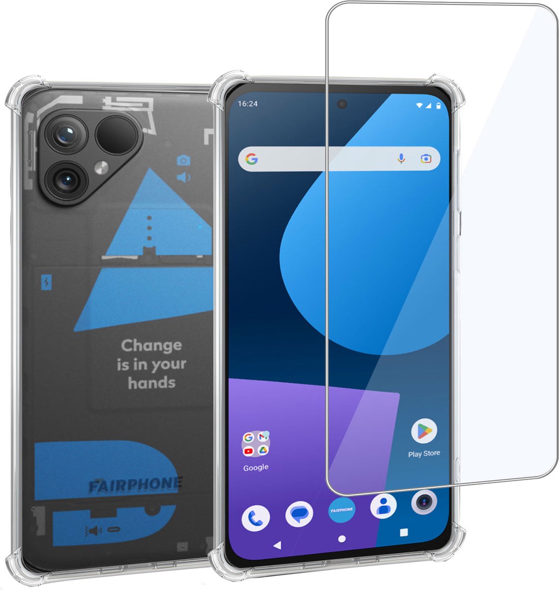 Fairphone 5 Hoesje + Fairphone 5 Screenprotector – Gehard Glas Cover + Shock Proof Case – Transparant