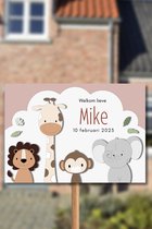 Welkomukkie.nl - geboortebord buiten - jungledieren - terracotta - 70x50cm - gratis eigen tekst en naam - babybord