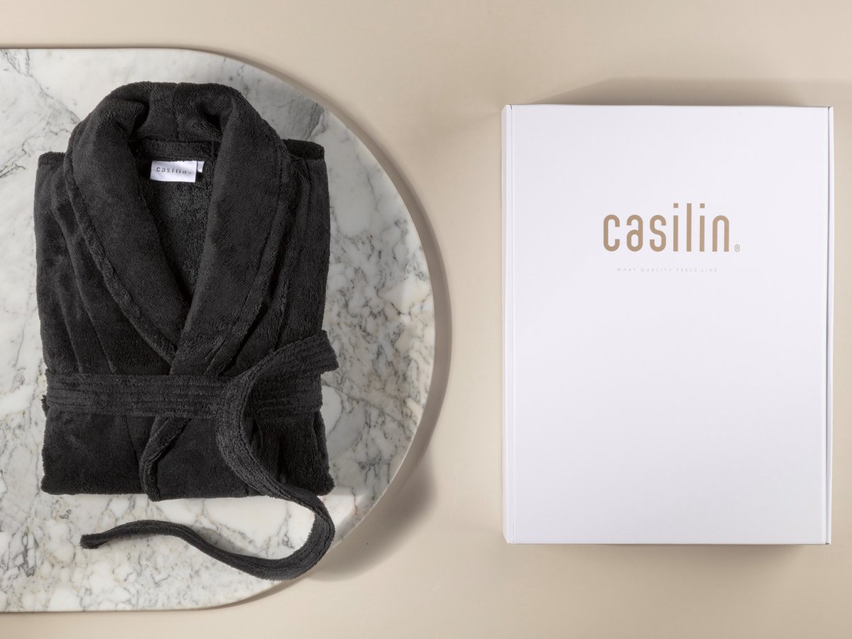 Casilin - Badjas Cadeau voor Hem en Haar in Luxe Geschenkdoos - Voor dames en heren - Maat M - Fleece & Katoen - Absorberend - Zwart
