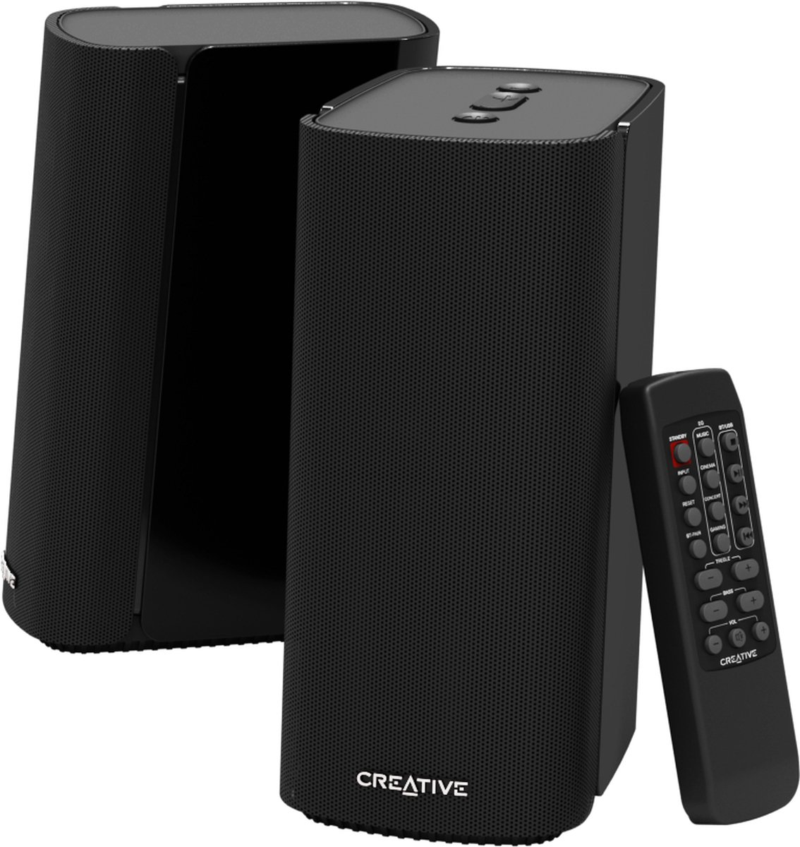 Creative T100 - 2.0 compacte HiFi-desktopluidsprekers, maximaal 80W piekvermogen, Bluetooth 5.0, optische ingang, AUX-in, Wide SoundStage met basregeling voor computers en laptops (zwart)