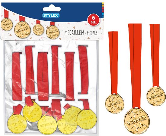 Stylex Metalen Medailles Winner 6 Stuks Goud/Rood - SportX