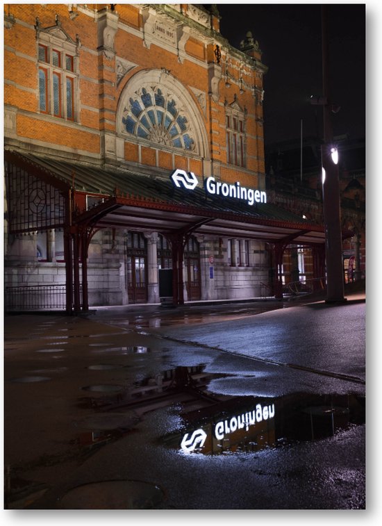 Midnacht op het spoor - Station Groningen - Fotoposter