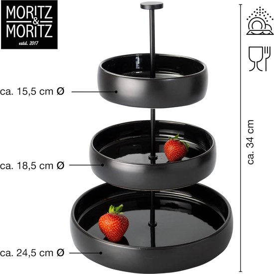 Moritz & Moritz Fruitstandaard met 3 etages - Met tang - Van aardewerk - Moderne keuken- of feestdecoratie - Perfect als fruitschaal voor het bewaren van fruit, muffins en cupcakes