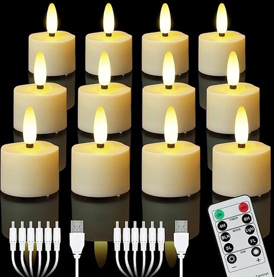 Oplaadbare waxine lichtjes - Led waxine lichtjes oplaadbaar - Led kaarsen oplaadbaar - Thee lichtjes met afstandsbediening