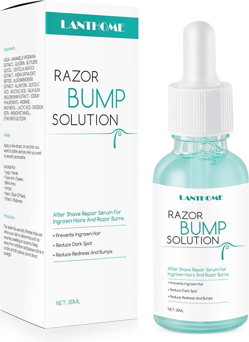Lanthome Razor Bump Solution 30ml, Voorkomt en verhelpt ingegroeide haartjes, scheerirritatie en scheerbultjes - geschikt voor m/v