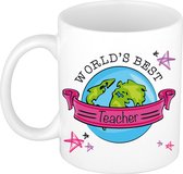 Bellatio Decorations Cadeau koffie/thee mok voor leraar - beste leraar - roze - 300 ml - juf/meester