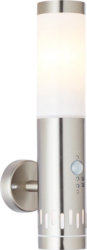 BRILLIANT lamp, Leigh buitenwandlamp, bewegingsmelder, RVS, 1x A60, E27, 11W, IP-beschermingsklasse: 44 - spatwaterdicht