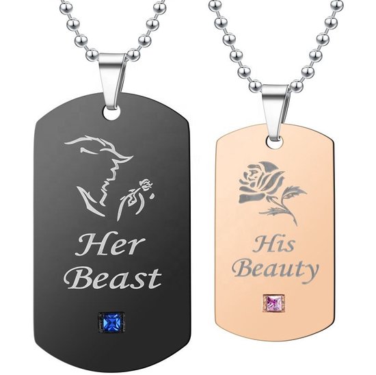 Set Bracciale E Collana Lui & Lei JewelryWe – 'His Beauty Her Beast' Con Zirconi, Acciaio Inox, Regolabile, In Confezione Regalo
