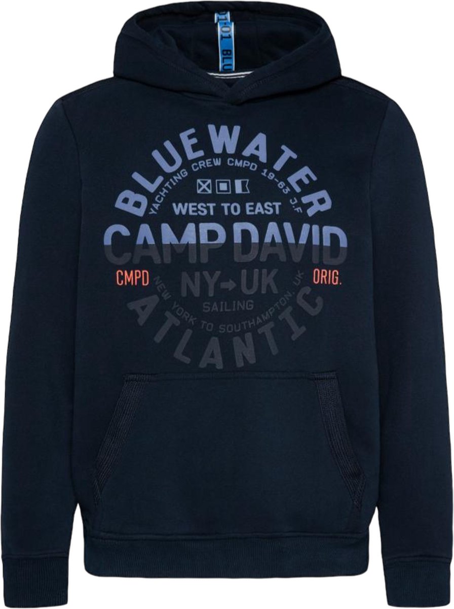 Camp David, Hooded Sweatshirt met Puff Prints en Tonal Details in donkerblauw