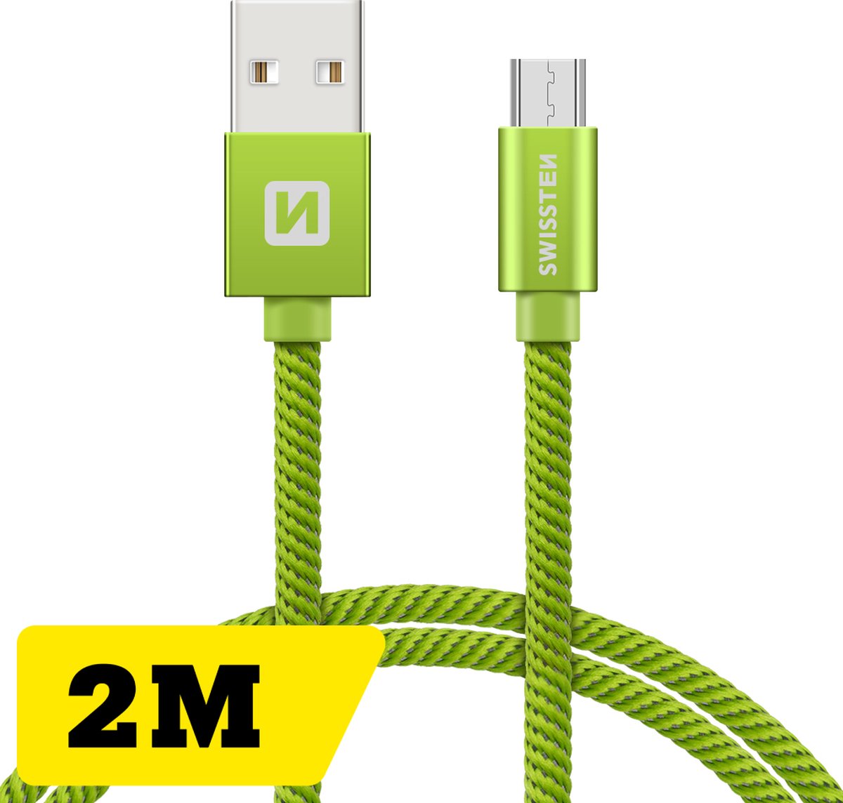 Swissten Gevlochten Micro-USB naar USB kabel - 2M - Groen