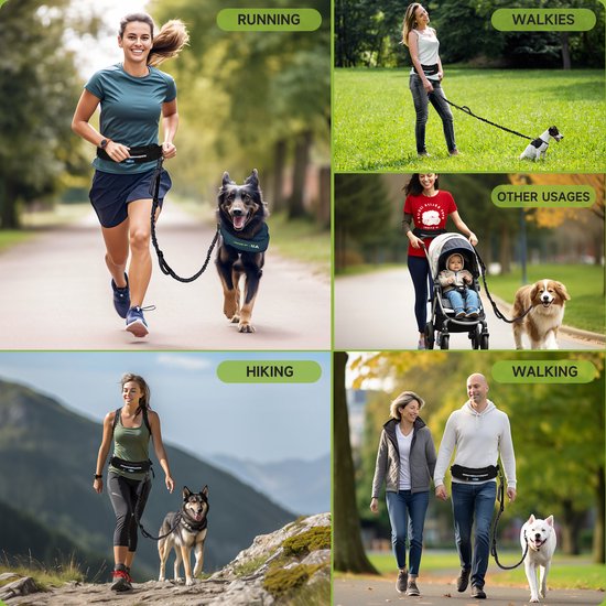 Nobleza Jogging Heupgordel met Hondenriem - Looplijn met Heupriem voor Honden - Zwart - Nobleza