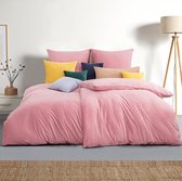 Winter flanellen beddengoed 135 x 200 cm 4-delig - roze pluizig en warm kasjmier touch dekbedovertrek set van 2 + kussensloop set van 2 80 x 80 cm met ritssluiting