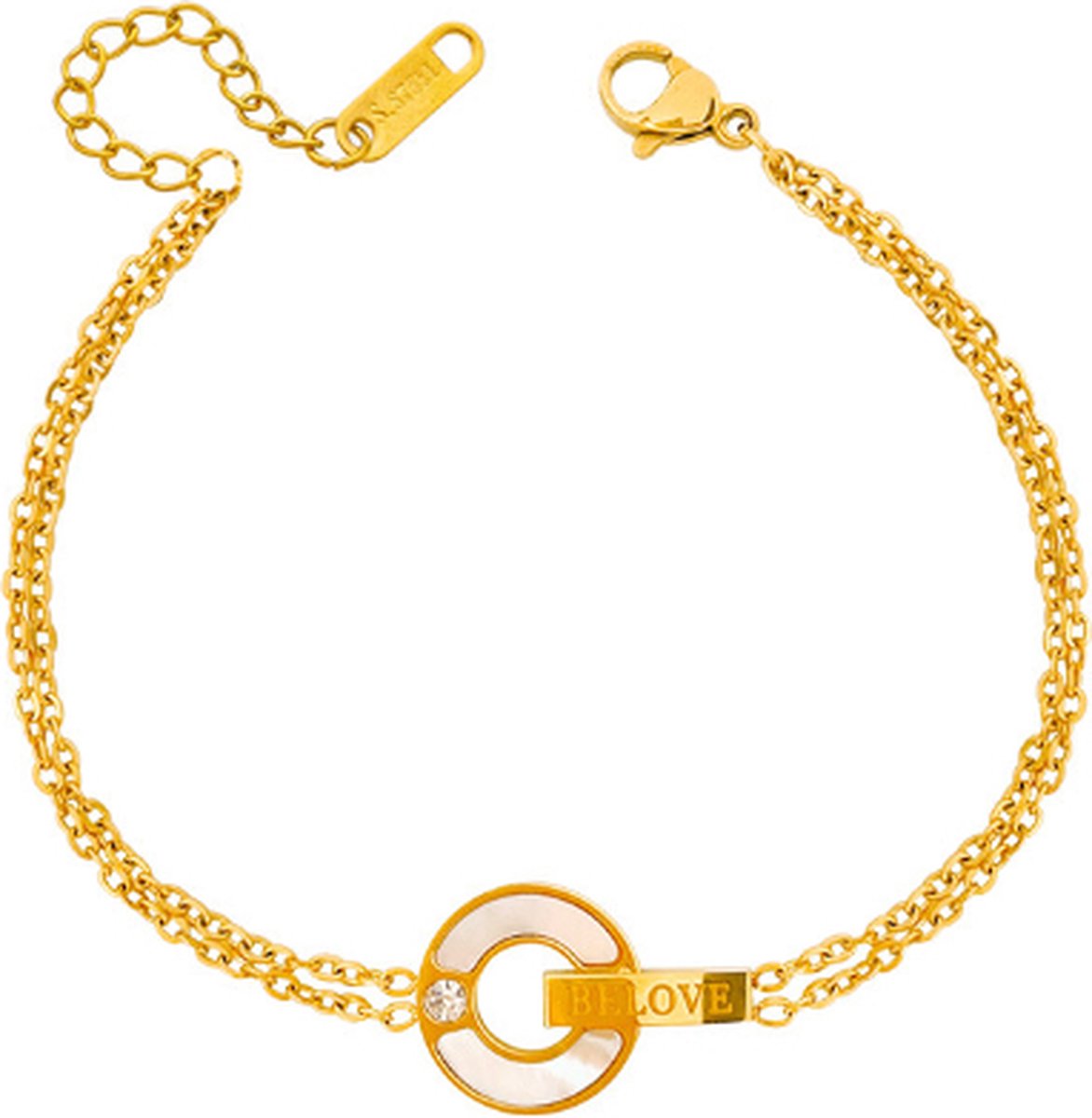 Armband goud ZOË 18k goud verguld met parelmoer en zirkonia kristal - Goudkleurige armbanden van Sophie Siero - Inclusief cadeauverpakking - Sieraad
