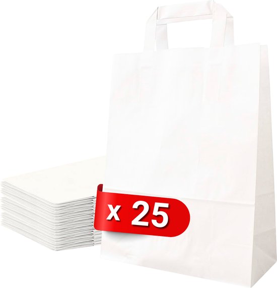 Tavas Papieren tasjes 25 stuks wit 22x10x28 cm papieren tasjes met handvat Cadeautasjes kerst
