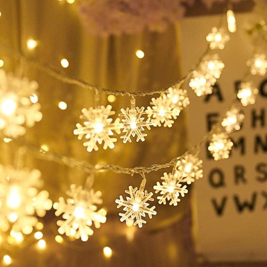 Kerstdecoratie - Lichtsnoer met Sneeuwvlokken - 6m 40 leds - op Batterijen - 2 Verlichtingsmodi - Decoratie voor Binnenverlichting/Buitenshuis - Slaapkamer - Bruiloft - Verjaardag - Valentijnsdag - Kerstmis