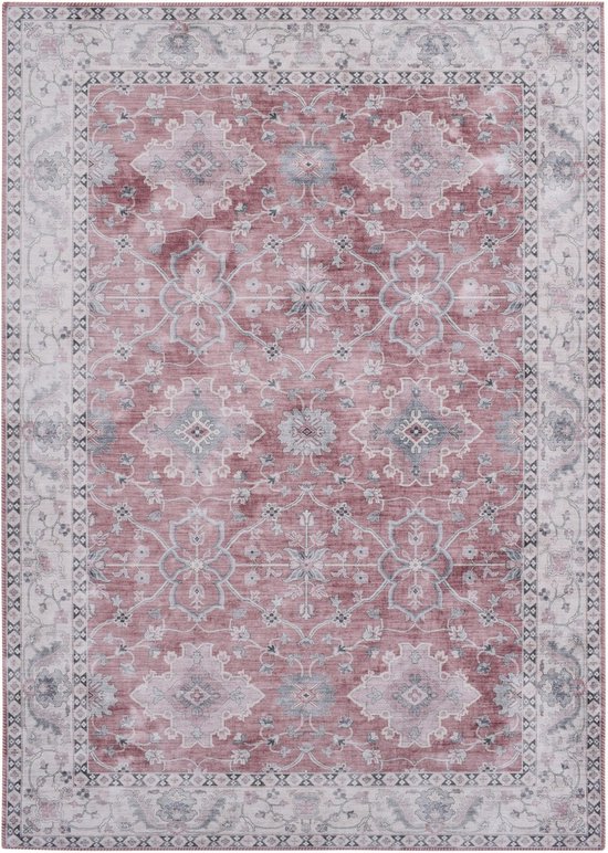 Laagpolig vloerkleed, Kleur Roze, vierkanten ontwerp, 16059, Vloerkleed Rechthoekig, Vloerkleed woonkamer-eetkamer, 160 x 230 cm