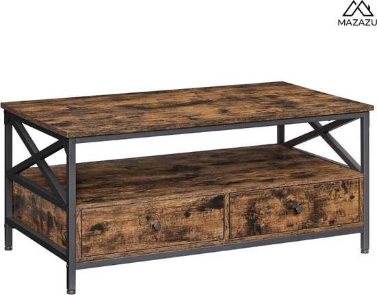 MIRA Home - Table basse - Table de salon - Avec tiroirs - Vintage - Bois - 55x100x45